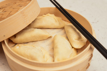 Bamboo Container with some Handmade Dumplings
