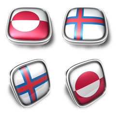 Greenland and Faroe Islands 3d metalic square flag Button Icon Design Series. 3D World Flag Button Icon Design Series.