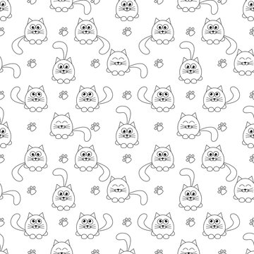 seamless pattern with cute cats and footprints