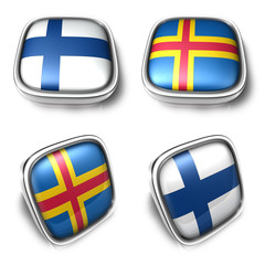 Finland and Aland Islands 3d metalic square flag Button Icon Design Series. 3D World Flag Button Icon Design Series.