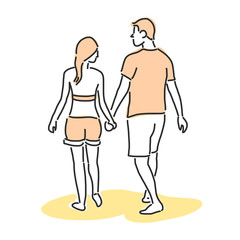 People on the beach. Walking. Summer Time. hand drawn. line drawing. vector illustration.