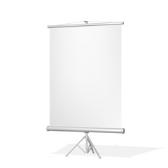 Vertical Roll-up banner on a stand. Isolated on white background.
