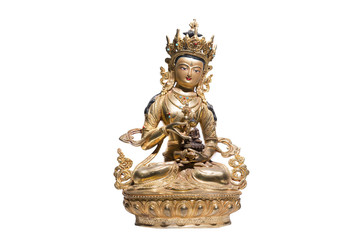 Statue of Green Tara on a white background