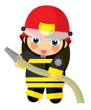 cartoon character - fireman girl smiling and working - illustration for children