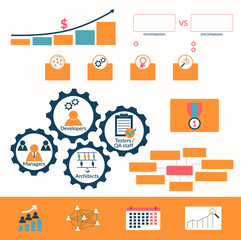 Marketing and business elements set for creating infographics. Flat design web graphics elements. 