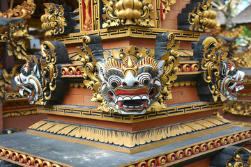 Closeup of traditional Balinese God statue in Bali temple