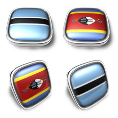 Botswana and Swaziland 3d metalic square flag Button Icon Design Series. 3D World Flag Button Icon Design Series.