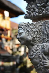 Closeup of traditional Balinese God statue in Bali temple