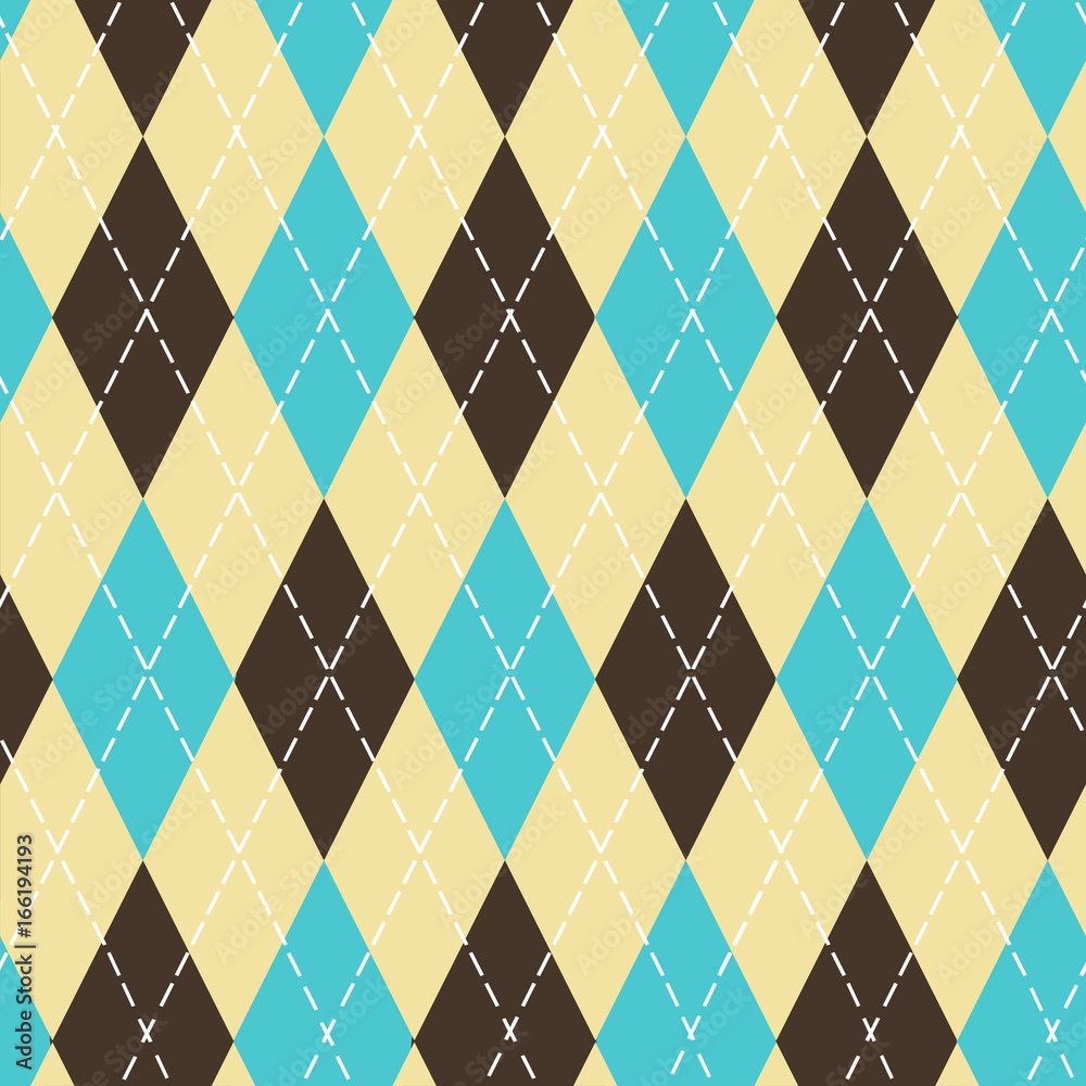 Poster seamless argyle pattern with chaotic golden dots. traditional diamond check print. vintage seamless 