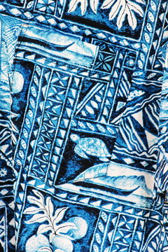 Close up image of hawaiian fabric - blue