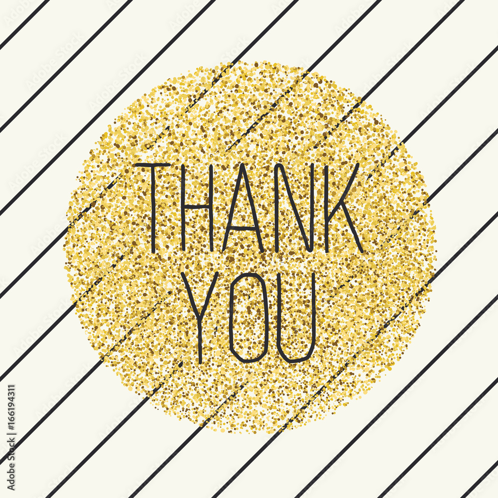 Leinwandbilder thank you. invitation card design template. diagonal black lines pattern and golden chaotic dots cir