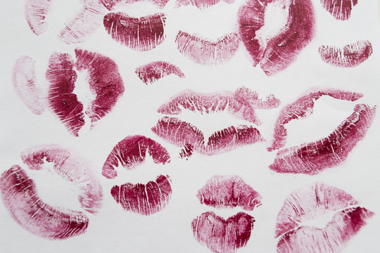 Imprint lips with red lipstick