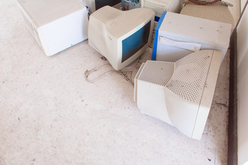 computer garbage electronic old technology dirty which has pollution with copy space add text