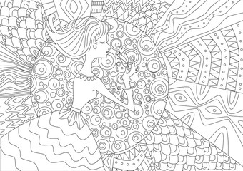 Obraz premium lovely girl with a flower for coloring book