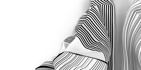 Abstract background, fluid and organic white shape with black stripes, original 3d rendering