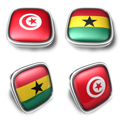 Tunisia and Ghana  3d metalic square flag Button Icon Design Series. 3D World Flag Button Icon Design Series.
