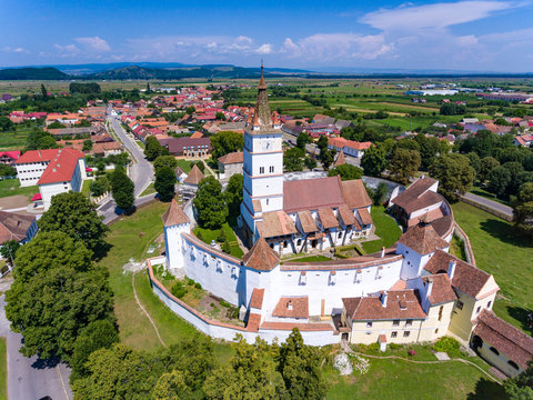 Aerial view of Harman Saxon Fortified Church in the village of Harman near Brasov Transylvania Romania