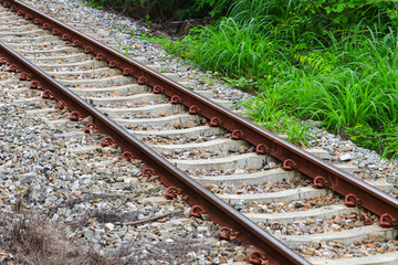 Fototapeta premium railway track old transportation train station : Select focus with shallow depth of field :
