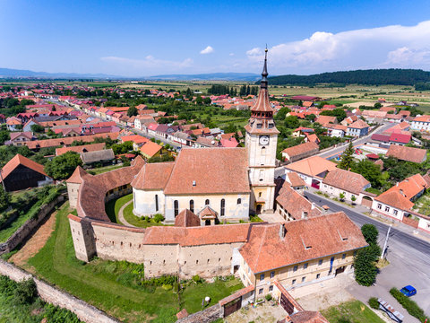 Saxon Fortified Church in Sanpetru village in Transylvania Romania