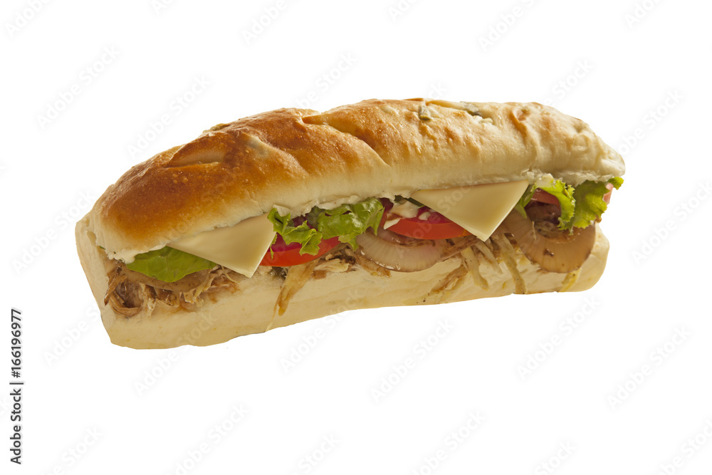 Wall mural Sub sandwich hoagie with meat and veggies