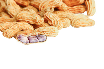 peanut group. nuts close up on white background