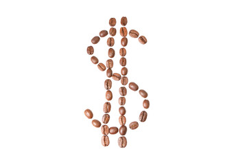 Dollar sign made of coffee beans