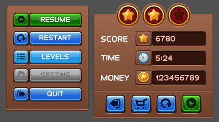 Game buttons GUI pack. Vector illustration