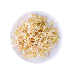 bean sprouts isolated in white plate on white background