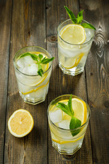 Lemonade with lemon, mint and ice