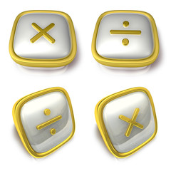 Multiply and Division 3d metalic square Symbol Button Icon Design Series. 3D World Flag Button Icon Design Series.