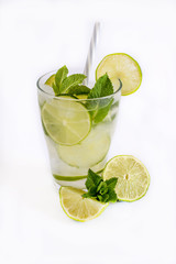 Refreshing mojito on white background.