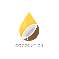 Coconut oil vector logo. Packaging design element and icon