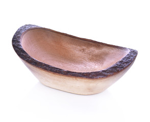 Oval wooden bowl empty on white background