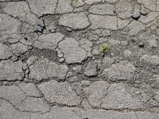 Old worn and cracked asphalt with cracks