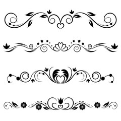 Set of decorative swirls elements, dividers, page decors. Hand drawn vector ornaments