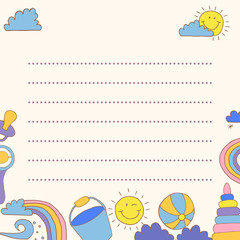 Template greeting card baby. Good weather. Place for your text.