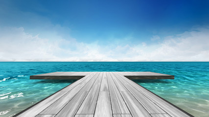 Fototapeta na wymiar wooden pier with sea scenery at daylight