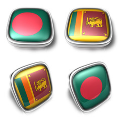 3D Metalic bangladesh and srilanka square flag Button Icon Design Series. 3D World Flag Button Icon Design Series.
