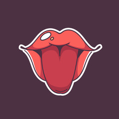 sexy woman open mouth, doodle sticker on dark background