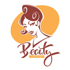 Retro Beauty, vector lady portrait for your beauty salon, product and studio label, logo, emblem