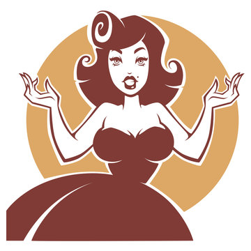 vector portrait of surprised pin up lady