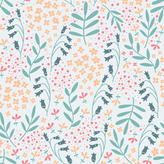 Vector seamless pattern with hand drawn floral elements