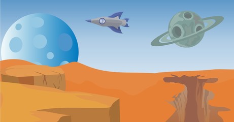 Obraz premium On the allien planet red desert landscape