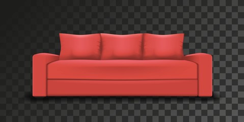 Vector mesh illustration of realistic red sofaon transparent background. Object design