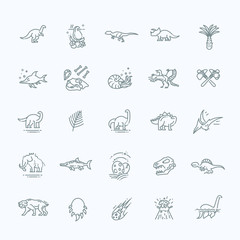 Dinosaur icons vector. Dinosaur egg and volcano, dinosaur skeleton and tyrannosaurus icons © tettygreen