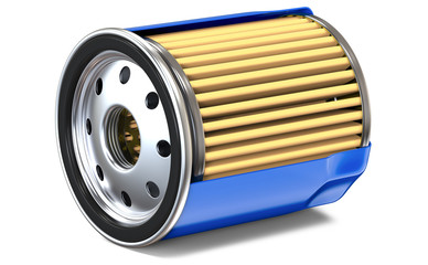 BLUE OIL FILTER HALF CUT, 3D render, isolated on white background