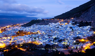 Panorama of Chefchaouen blue town in Morocco, Africa