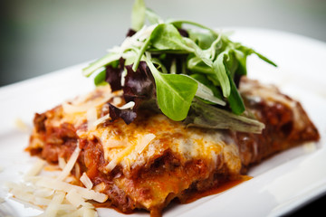 Lasagna with salad