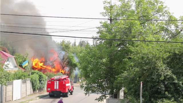 Fire Truck Arrives on Fire
