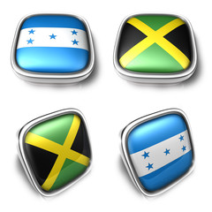 3D Metalic Honduras and Jamaica square flag Button Icon Design Series. 3D World Flag Button Icon Design Series.